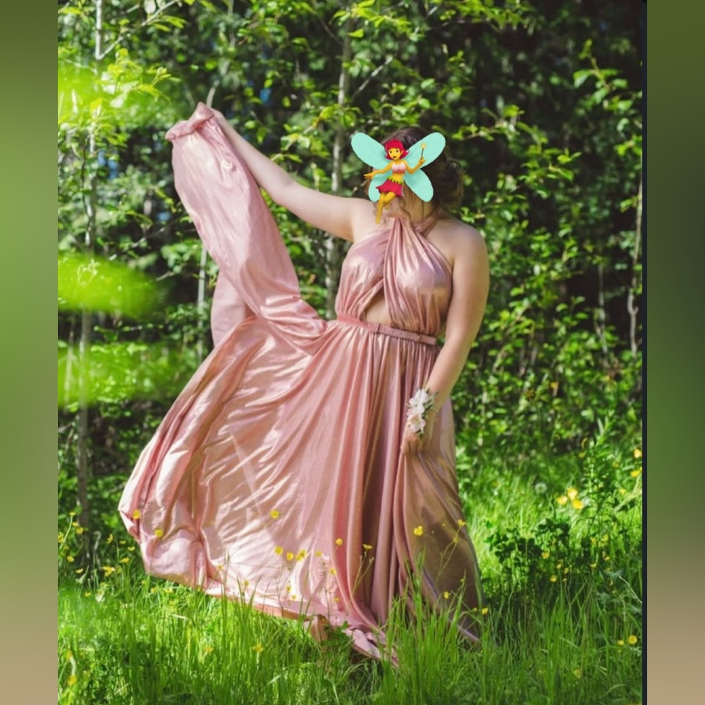 Teuta Matoshi Metallic Rose Gold Gown